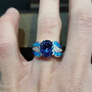 Size 7 925 Sterling Silver Purple CZ With Blue Opal Accents Ring